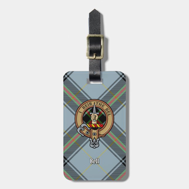 Clan Bell Wappen über Tartan Gepäckanhänger (Vorderseite vertikal)