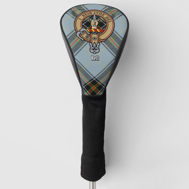 Clan Bell Wappen über Tartan Golf Headcover (Vorderseite)