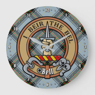 Clan Bell Wappen über Tartan Große Wanduhr