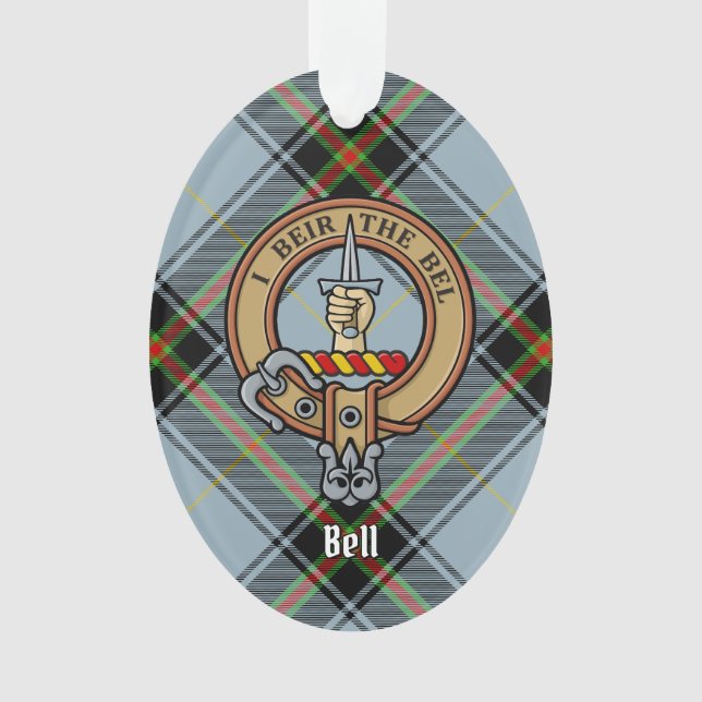 Clan Bell Wappen über Tartan Ornament (Vorderseite)