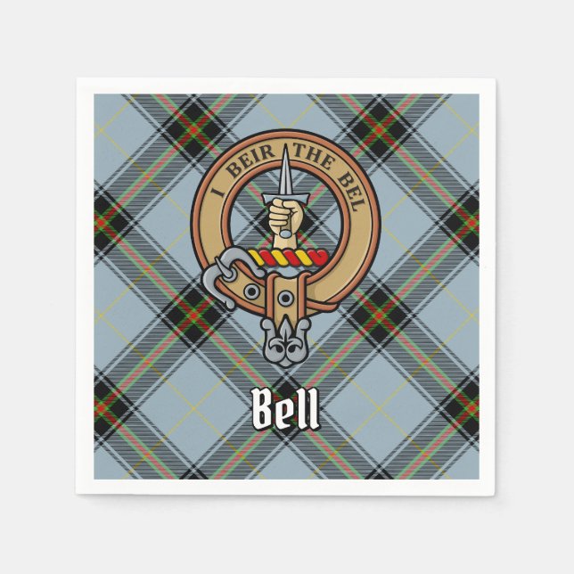 Clan Bell Wappen über Tartan Serviette (Vorderseite)