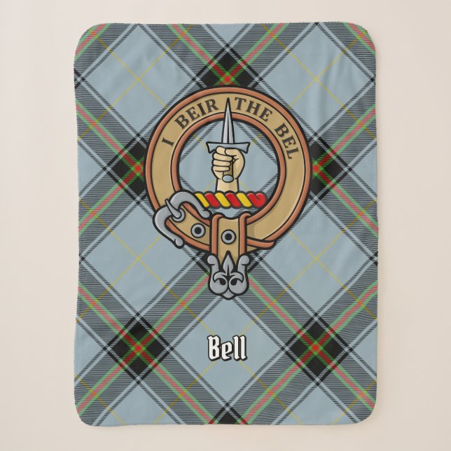 Clan Bell Wappen über Tartan Sherpadecke (Vorderseite)