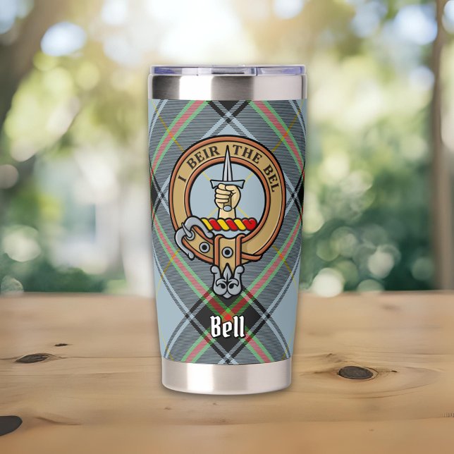 Clan Bell Wappen über Tartan Thermobecher (Von Creator hochgeladen)