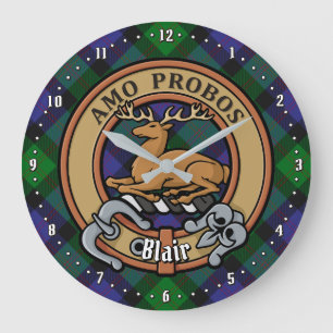 Clan Blair Wappen über Tartan Große Wanduhr