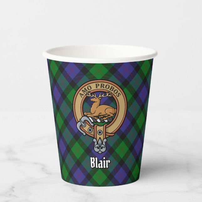 Clan Blair Wappen über Tartan Paper Cups Pappbecher (Vorderseite)