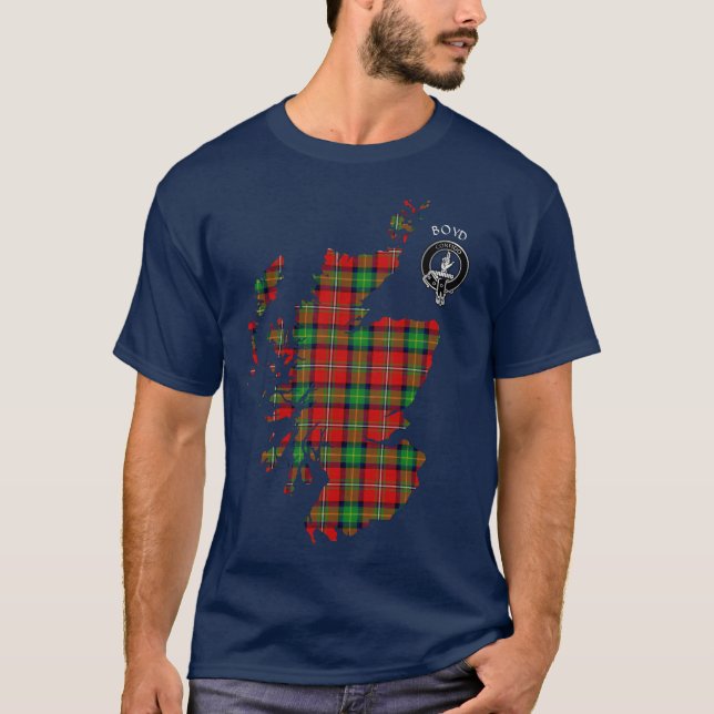 Clan Boyd Tartan Karte und Wappen T - Shirt (Vorderseite)