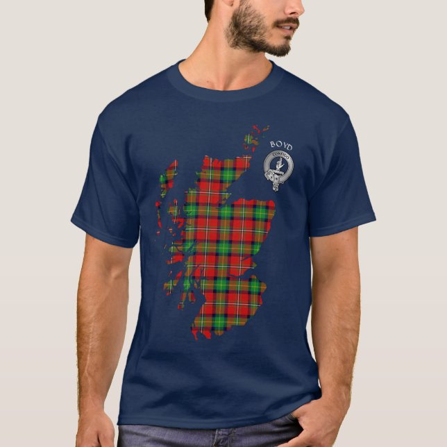 Clan Boyd Tartan Karte und Wappen T - Shirt (Vorderseite)