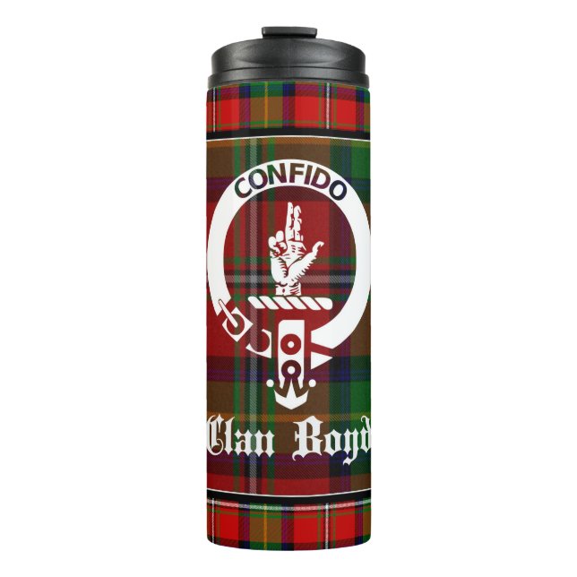Clan Boyd Wappen Abzeichen & Tartan Thermosbecher (Vorderseite)