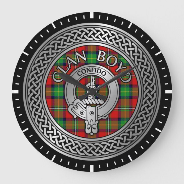 Clan Boyd Wappen & Tartan Knot Große Wanduhr (Vorderseite)