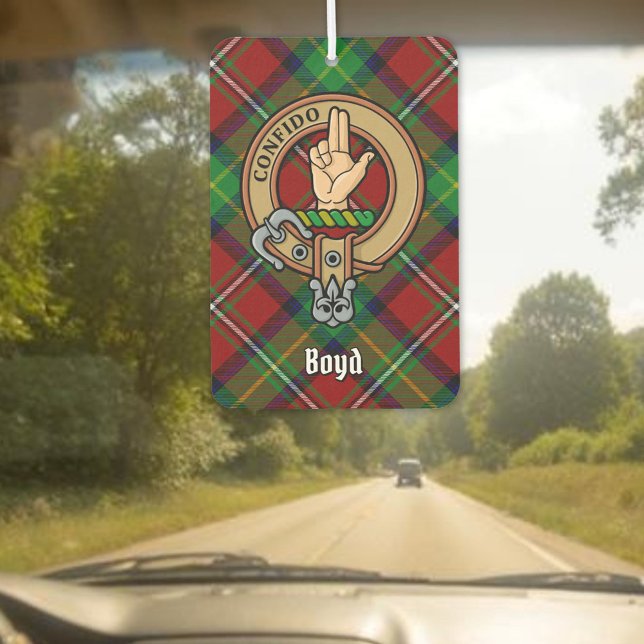 Clan Boyd Wappen über Tartan Autolufterfrischer (Von Creator hochgeladen)