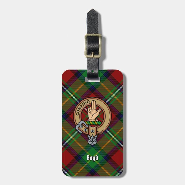 Clan Boyd Wappen über Tartan Gepäckanhänger (Vorderseite vertikal)