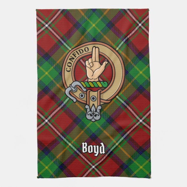 Clan Boyd Wappen über Tartan Geschirrtuch (Vertikal)