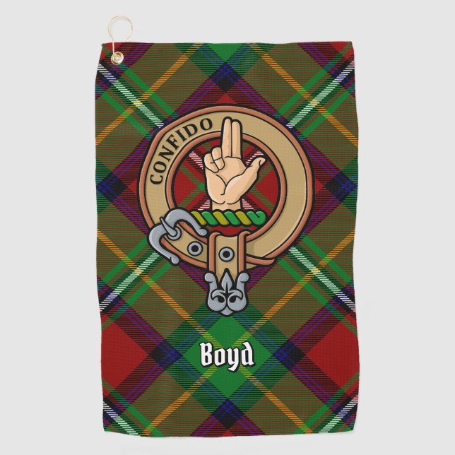 Clan Boyd Wappen über Tartan Golfhandtuch (Vorderseite)