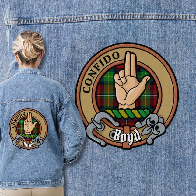 Clan Boyd Wappen über Tartan Jeansjacke (Von Creator hochgeladen)