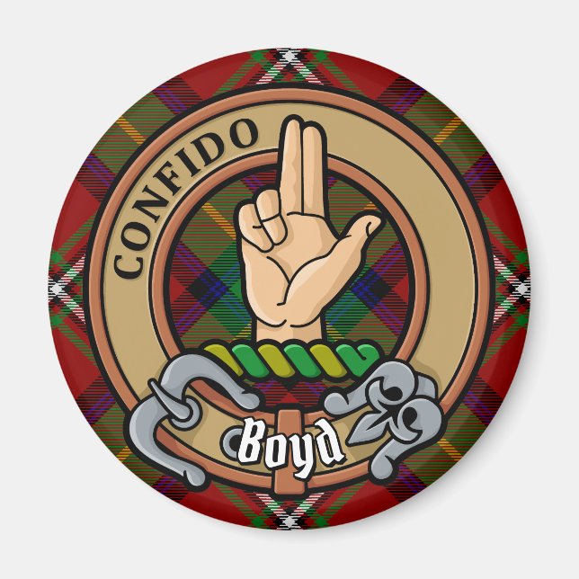 Clan Boyd Wappen über Tartan Magnet (Vorne)