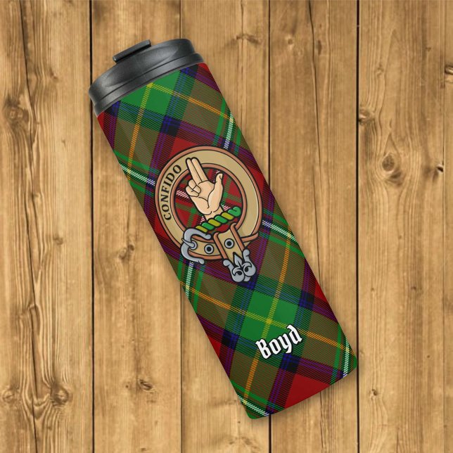 Clan Boyd Wappen über Tartan Thermosbecher (Von Creator hochgeladen)