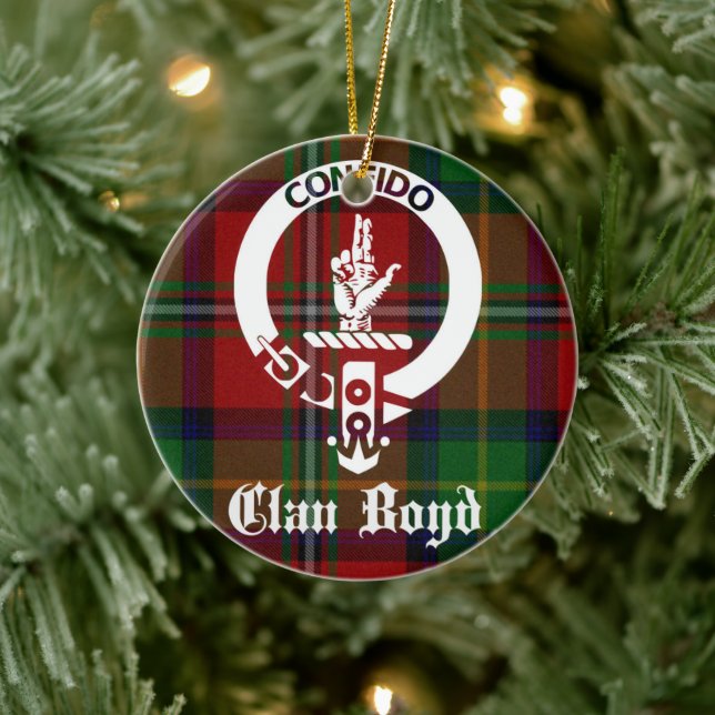 Clan Boyd Wappen und Tartan Personalisiert Keramik Ornament (Baum)