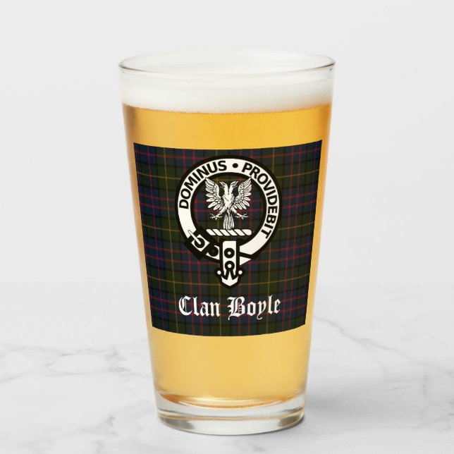 Clan Boyle Wappen Abzeichen & Tartan Glas (Vorne (Gefüllt))