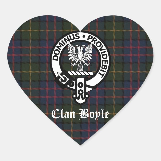 Clan Boyle Wappen & Tartan Herz-Aufkleber (Vorderseite)