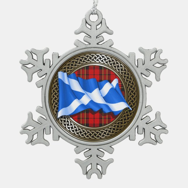 Clan Brodie Tartan Knot & Flag Schneeflocken Zinn-Ornament (Vorderseite)