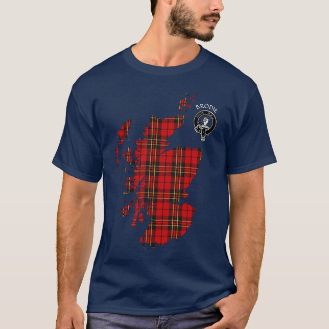 Clan Brodie Tartan Map & Wappen T - Shirt (Vorderseite)