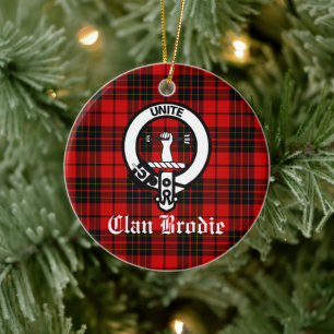 Clan Brodie Wappen Abzeichen und Tartan Keramik Ornament