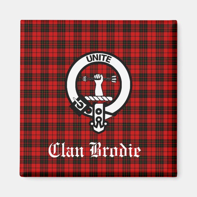 Clan Brodie Wappen Abzeichen und Tartan Magnet (Vorne)