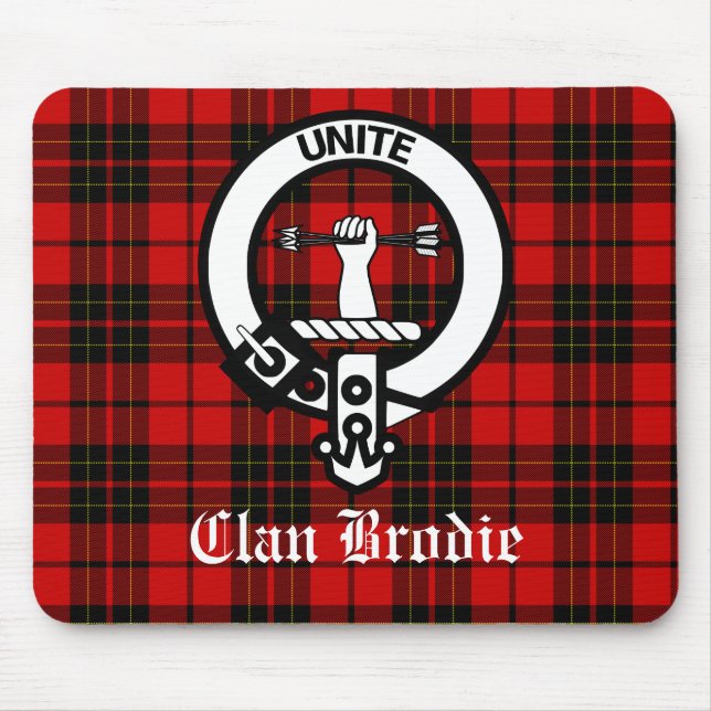 Clan Brodie Wappen Abzeichen und Tartan Mousepad (Vorne)