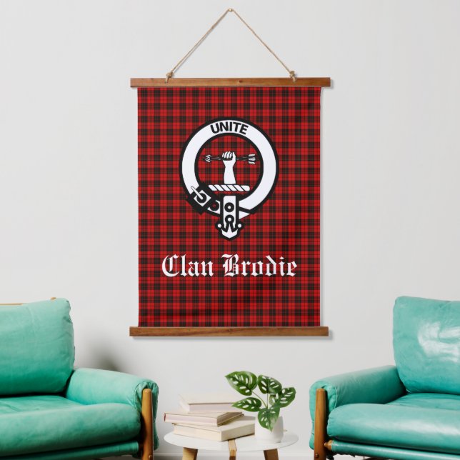 Clan Brodie Wappen Abzeichen und Tartan Wandteppich Mit Holzrahmen (Wohnzimmer)