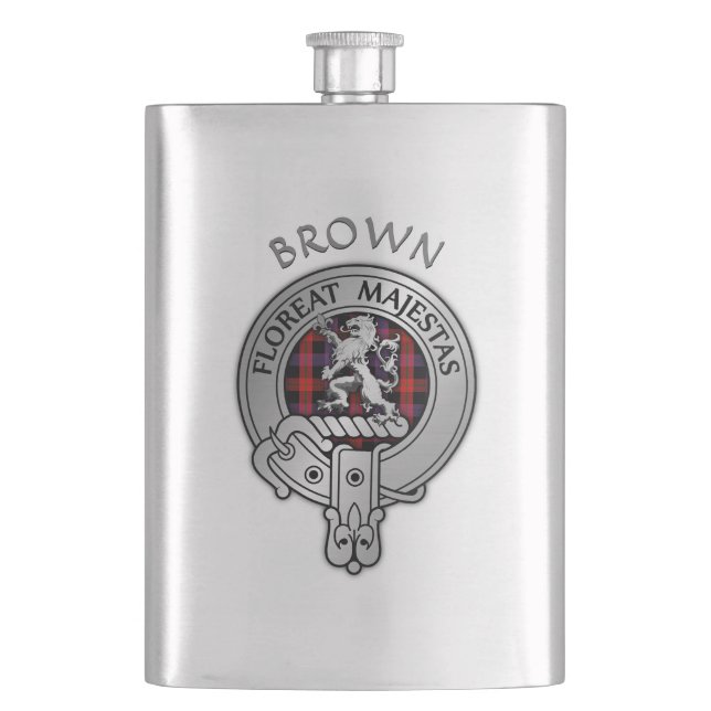 Clan Brown Wappen & Tartan Flachmann (Vorderseite)