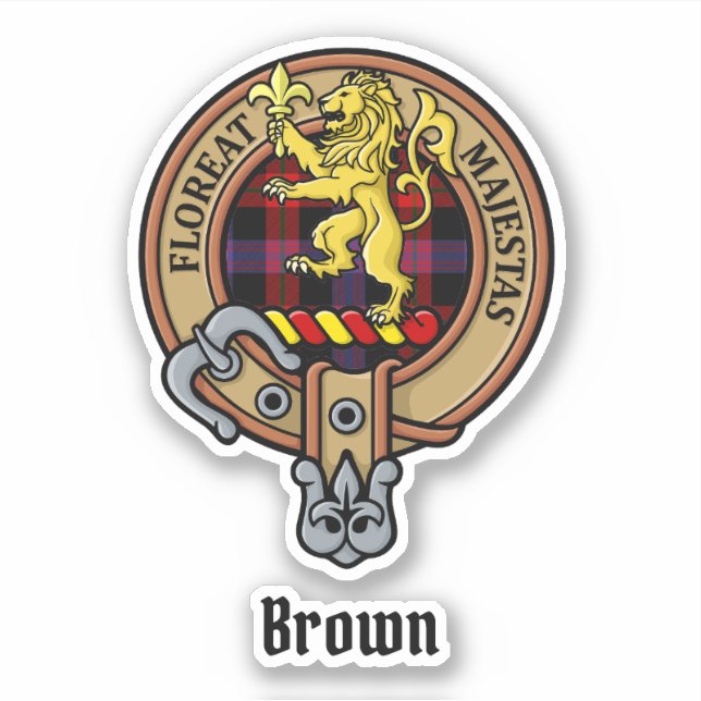 Clan Brown Wappen über Tartan Aufkleber (Vorderseite)