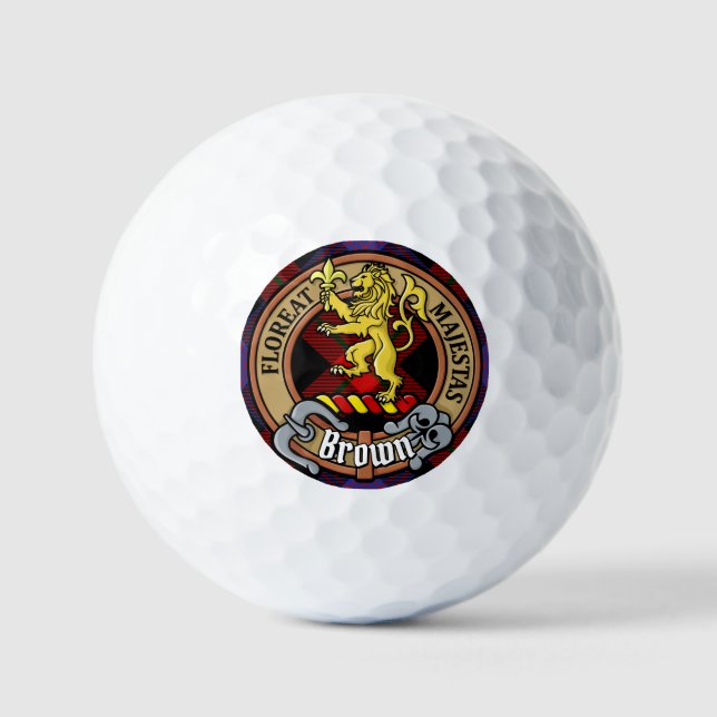 Clan Brown Wappen über Tartan Golfball (Vorderseite)