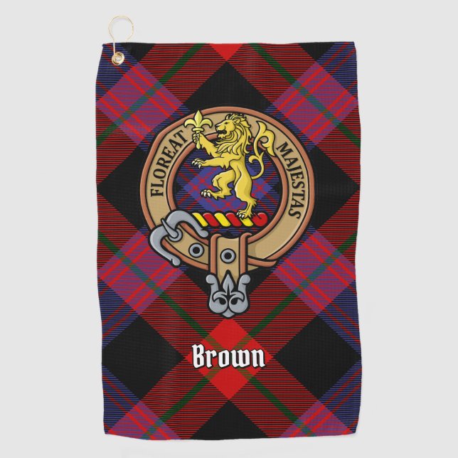 Clan Brown Wappen über Tartan Golfhandtuch (Vorderseite)