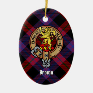 Clan Brown Wappen über Tartan Keramik Ornament