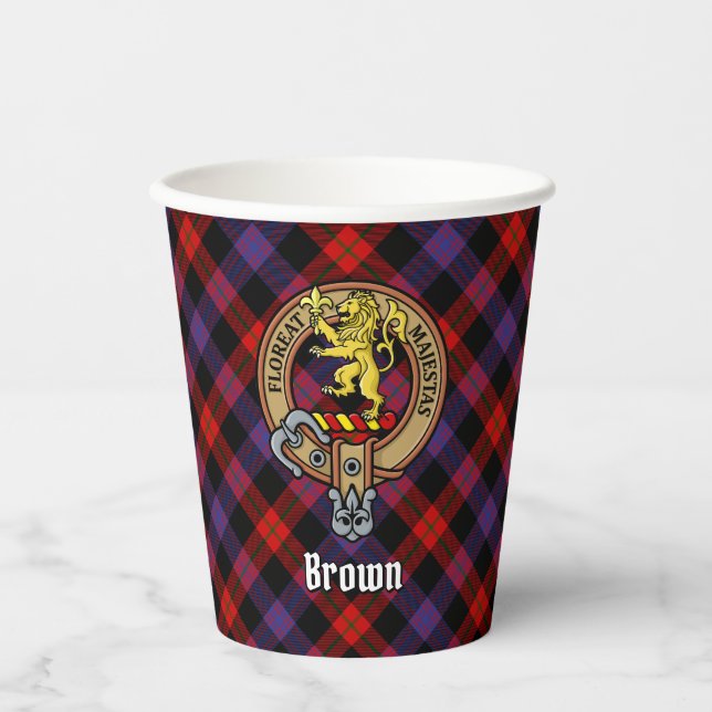 Clan Brown Wappen über Tartan Pappbecher (Vorderseite)