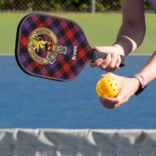 Clan Brown-Wappen über Tartan Pickleball Schläger