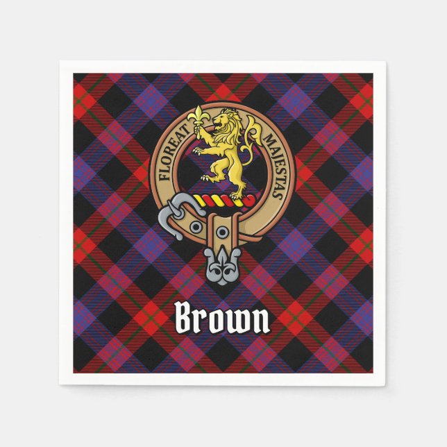Clan Brown Wappen über Tartan Serviette (Vorderseite)
