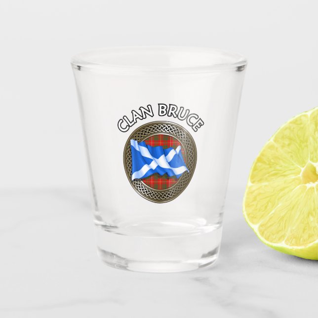 Clan Bruce Tartan Knot & Flag Schnapsglas (Vorderseite)