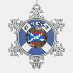 Clan Bruce Tartan Knot & Flag Schneeflocken Zinn-Ornament