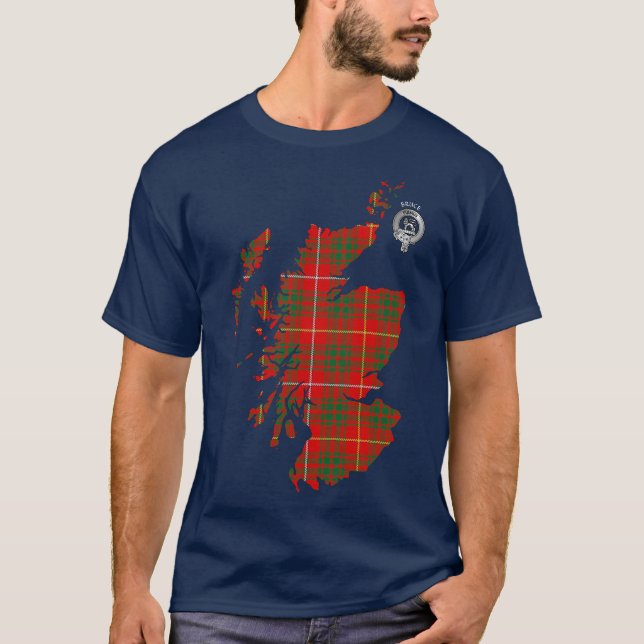 Clan Bruce Tartan Map & Wappen T-Shirt (Vorderseite)
