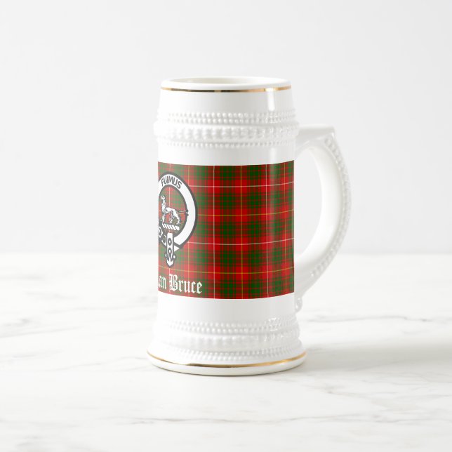 Clan Bruce Wappen Abzeichen & Tartan Custom Bierglas (VorderseiteRechts)