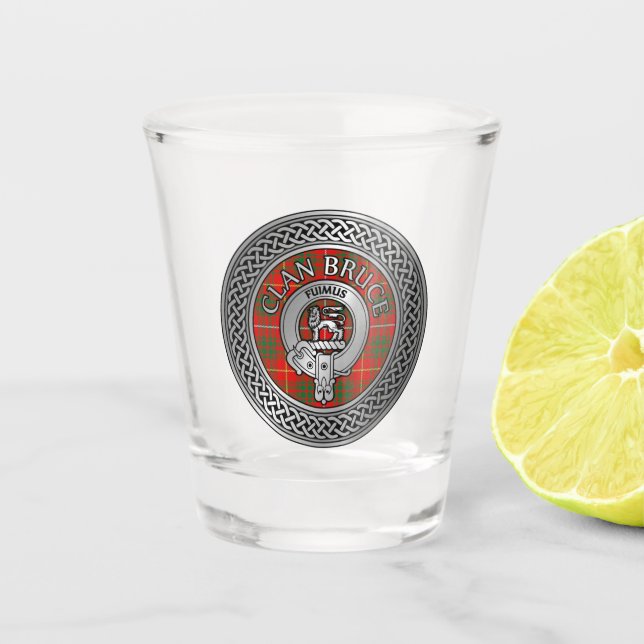 Clan Bruce Wappen & Tartan Knot Schnapsglas (Vorderseite)