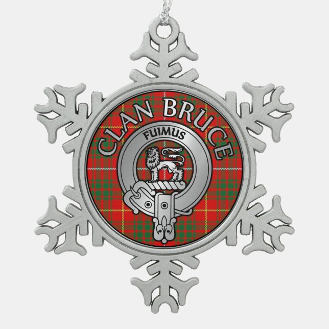 Clan Bruce Wappen & Tartan Schneeflocken Zinn-Ornament (Vorderseite)