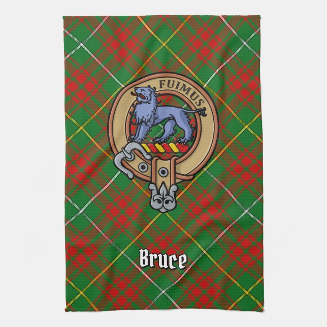 Clan Bruce Wappen über die Jagd auf Tartan Geschirrtuch (Vertikal)