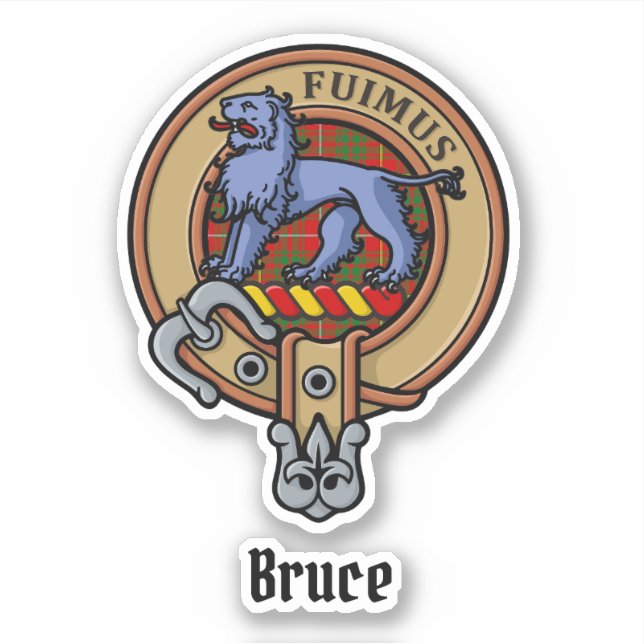 Clan Bruce Wappen über Tartan Aufkleber (Vorderseite)