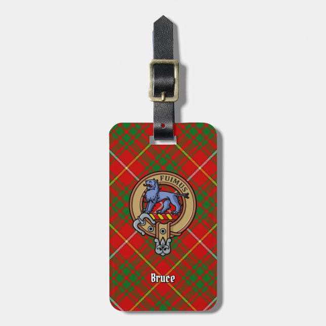 Clan Bruce Wappen über Tartan Gepäckanhänger (Vorderseite vertikal)