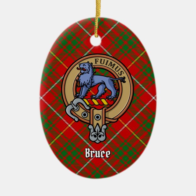 Clan Bruce Wappen über Tartan Keramik Ornament (Vorne)