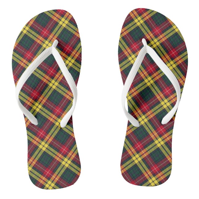 Clan Buchanan Tartan Rot, Gelb und Grün Kariert Flip Flops (Fußbett)