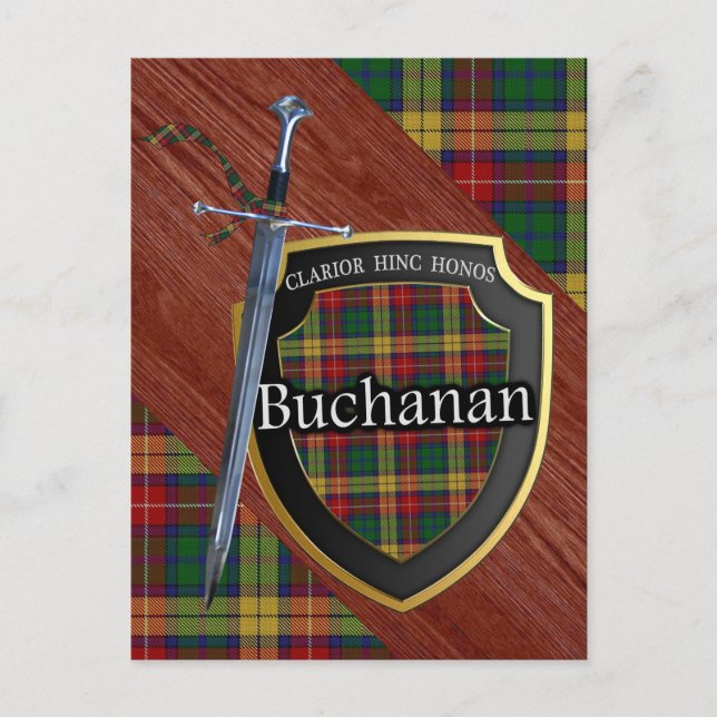 Clan Buchanan Tartan Sword & Shield Postkarte (Vorderseite)