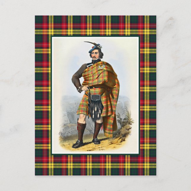 Clan Buchanan Vintag Illustration Tartan Frame Postkarte (Vorderseite)